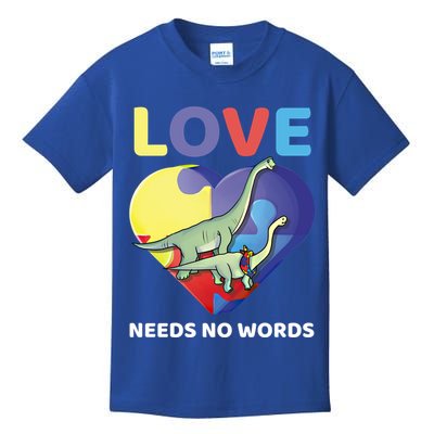 Love Needs No Words Autism Awareness Dinosaur Brontosaurus Funny Gift Kids T-Shirt