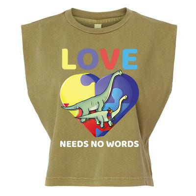 Love Needs No Words Autism Awareness Dinosaur Brontosaurus Funny Gift Garment-Dyed Women's Muscle Tee