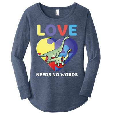 Love Needs No Words Autism Awareness Dinosaur Brontosaurus Funny Gift Women's Perfect Tri Tunic Long Sleeve Shirt