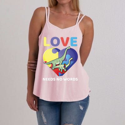 Love Needs No Words Autism Awareness Dinosaur Brontosaurus Funny Gift Women's Strappy Tank