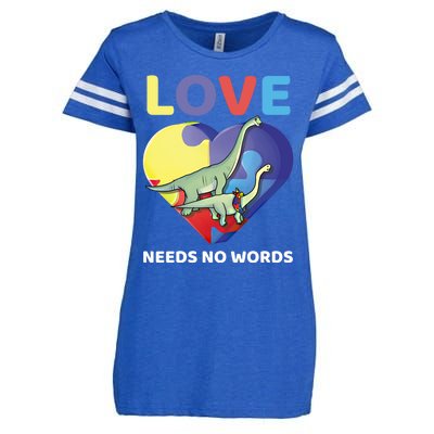 Love Needs No Words Autism Awareness Dinosaur Brontosaurus Funny Gift Enza Ladies Jersey Football T-Shirt