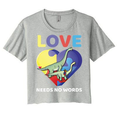 Love Needs No Words Autism Awareness Dinosaur Brontosaurus Funny Gift Women's Crop Top Tee