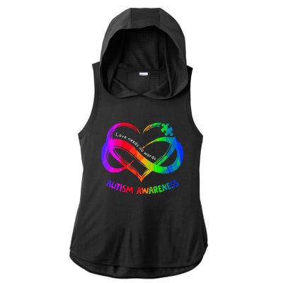 Love Needs No Word Autism Awareness  Teachers Ladies PosiCharge Tri-Blend Wicking Draft Hoodie Tank