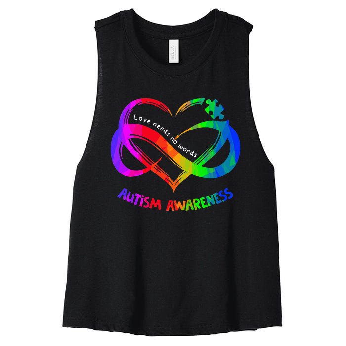 Love Needs No Word Autism Awareness  Teachers Women's Racerback Cropped Tank