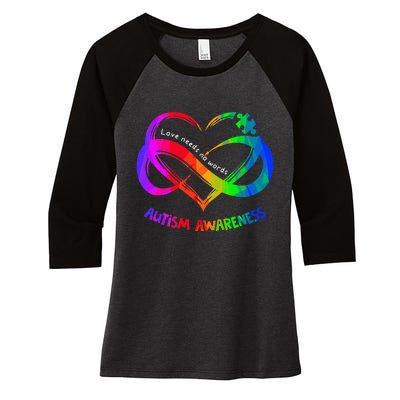 Love Needs No Word Autism Awareness  Teachers Women's Tri-Blend 3/4-Sleeve Raglan Shirt