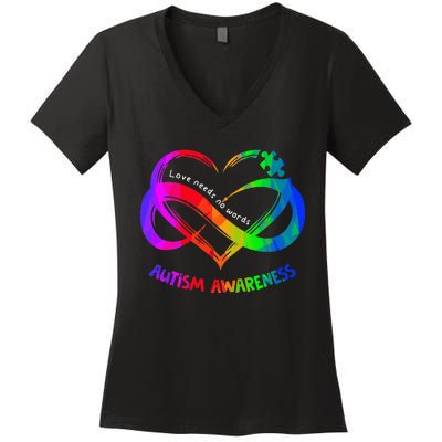 Love Needs No Word Autism Awareness  Teachers Women's V-Neck T-Shirt