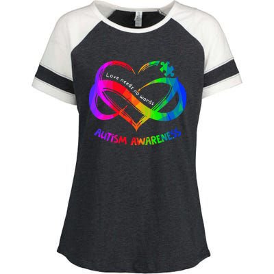 Love Needs No Word Autism Awareness  Teachers Enza Ladies Jersey Colorblock Tee