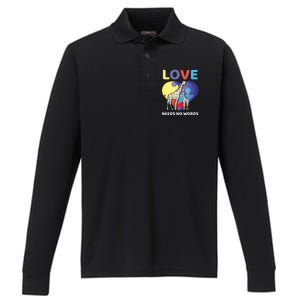 Love Needs No Words Autism Awareness Giraffe Gift Cute Cool Gift Performance Long Sleeve Polo