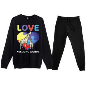 Love Needs No Words Autism Awareness Giraffe Gift Cute Cool Gift Premium Crewneck Sweatsuit Set