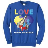 Love Needs No Words Autism Awareness Giraffe Gift Cute Cool Gift Sweatshirt