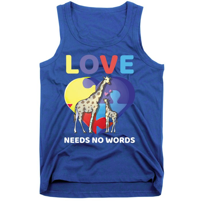 Love Needs No Words Autism Awareness Giraffe Gift Cute Cool Gift Tank Top