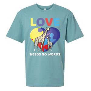 Love Needs No Words Autism Awareness Giraffe Gift Cute Cool Gift Sueded Cloud Jersey T-Shirt