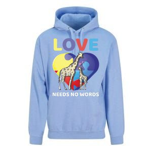 Love Needs No Words Autism Awareness Giraffe Gift Cute Cool Gift Unisex Surf Hoodie