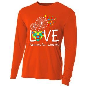 Love Needs No Words Autism Awareness Heart Puzzle Dandelion Gift Cooling Performance Long Sleeve Crew