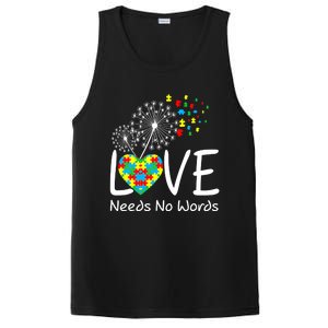 Love Needs No Words Autism Awareness Heart Puzzle Dandelion Gift PosiCharge Competitor Tank