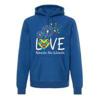 Love Needs No Words Autism Awareness Heart Puzzle Dandelion Gift Premium Hoodie