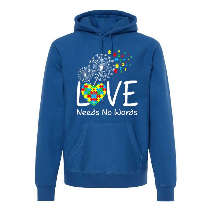 Love Needs No Words Autism Awareness Heart Puzzle Dandelion Gift Premium Hoodie