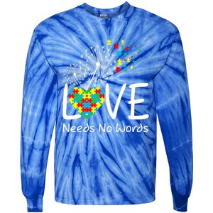 Love Needs No Words Autism Awareness Heart Puzzle Dandelion Gift Tie-Dye Long Sleeve Shirt