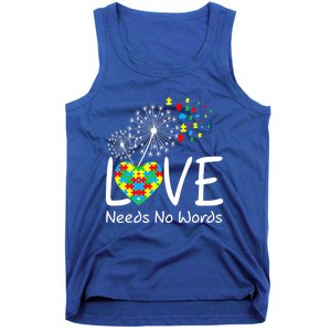 Love Needs No Words Autism Awareness Heart Puzzle Dandelion Gift Tank Top