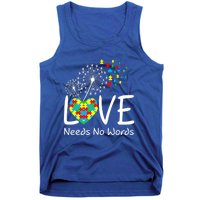 Love Needs No Words Autism Awareness Heart Puzzle Dandelion Gift Tank Top