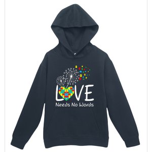 Love Needs No Words Autism Awareness Heart Puzzle Dandelion Gift Urban Pullover Hoodie