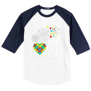 Love Needs No Words Autism Awareness Heart Puzzle Dandelion Gift Baseball Sleeve Shirt