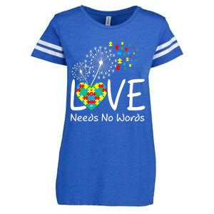 Love Needs No Words Autism Awareness Heart Puzzle Dandelion Gift Enza Ladies Jersey Football T-Shirt