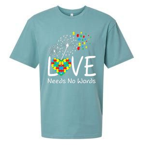 Love Needs No Words Autism Awareness Heart Puzzle Dandelion Gift Sueded Cloud Jersey T-Shirt