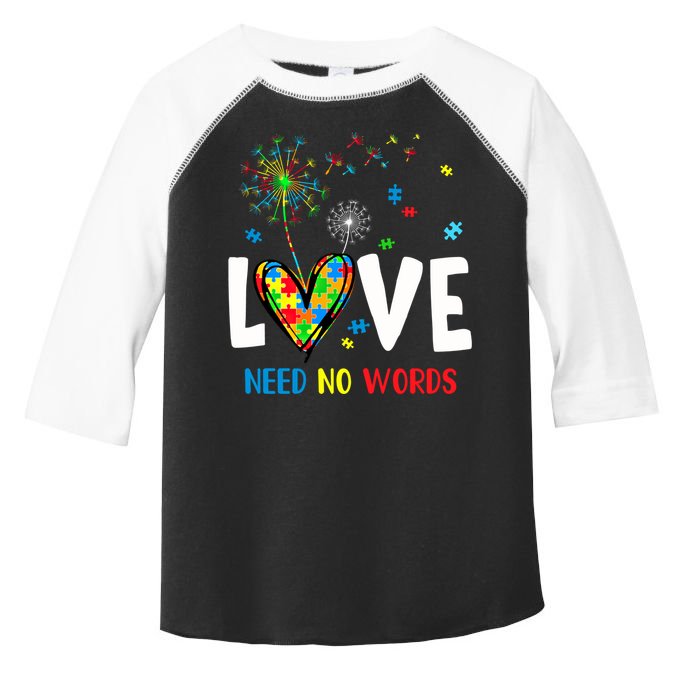 Love Needs No Words Autism Awareness Heart Puzzle Dandelion Funny Gift Toddler Fine Jersey T-Shirt
