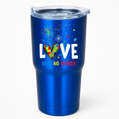 Love Needs No Words Autism Awareness Heart Puzzle Dandelion Funny Gift Tumbler