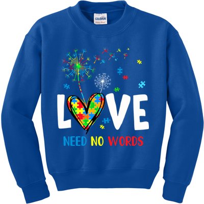 Love Needs No Words Autism Awareness Heart Puzzle Dandelion Funny Gift Kids Sweatshirt