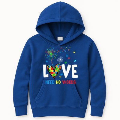 Love Needs No Words Autism Awareness Heart Puzzle Dandelion Funny Gift Kids Hoodie