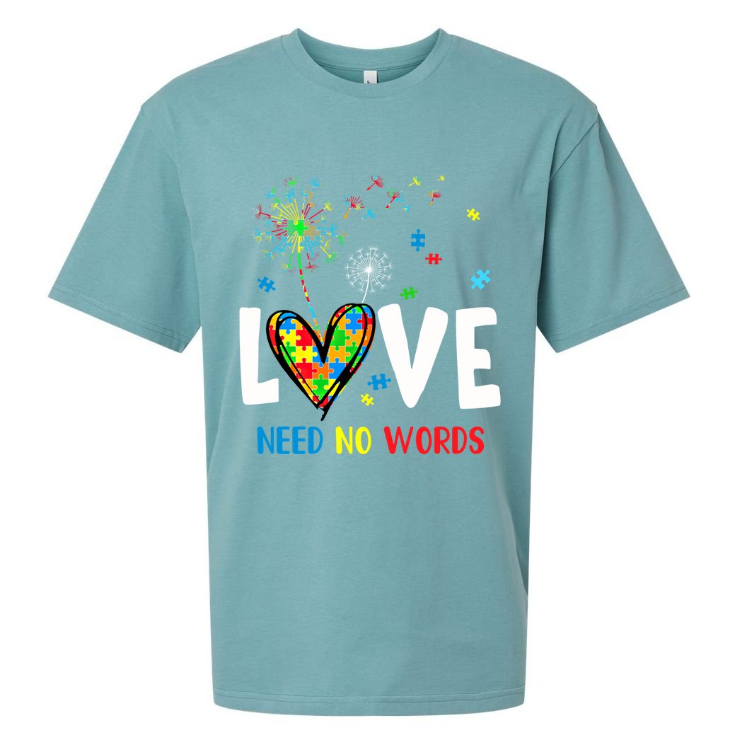 Love Needs No Words Autism Awareness Heart Puzzle Dandelion Funny Gift Sueded Cloud Jersey T-Shirt