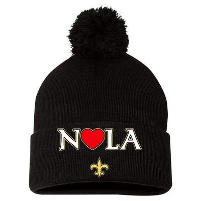 Love Nola New Orleans Fleur De Lis Heart Nola Pom Pom 12in Knit Beanie