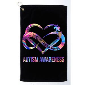 Love Needs No Words Autism Awareness Lover Autism Mom Cute Gift Platinum Collection Golf Towel