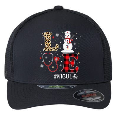 Love NICU Nurse Life Snowman Christmas Nurse Xmas Pajamas Flexfit Unipanel Trucker Cap