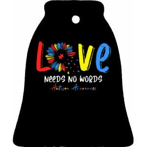 Love Needs No Words Autism Awareness Ceramic Bell Ornament