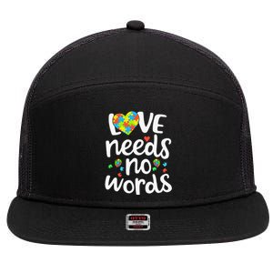 Love Needs No Words Autism Awareness Women 7 Panel Mesh Trucker Snapback Hat