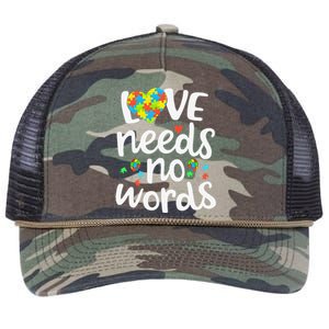 Love Needs No Words Autism Awareness Women Retro Rope Trucker Hat Cap