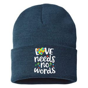 Love Needs No Words Autism Awareness Women Sustainable Knit Beanie