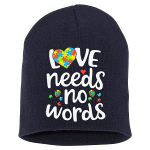 Love Needs No Words Autism Awareness Women Short Acrylic Beanie