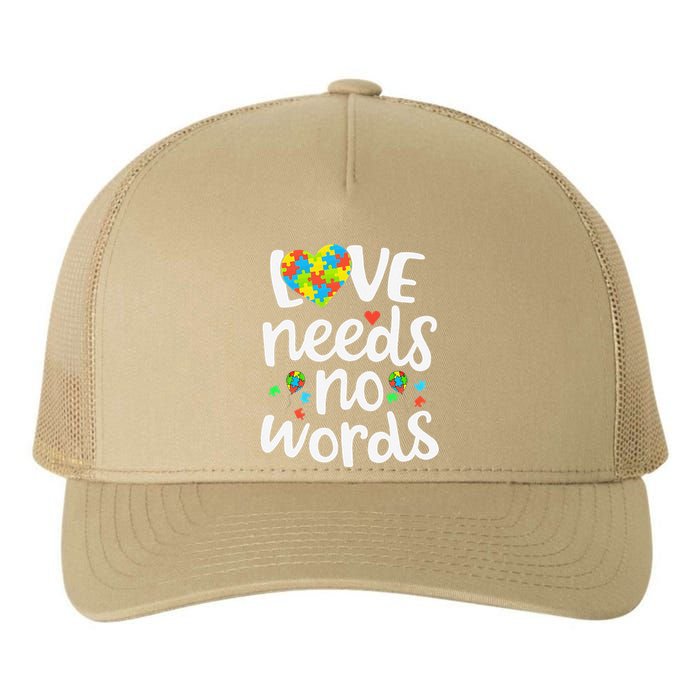 Love Needs No Words Autism Awareness Women Yupoong Adult 5-Panel Trucker Hat