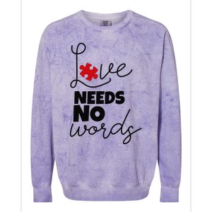 Love Needs No Words Support Autism Awareness Puzzle Tee Colorblast Crewneck Sweatshirt