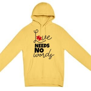 Love Needs No Words Support Autism Awareness Puzzle Tee Premium Pullover Hoodie