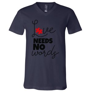 Love Needs No Words Support Autism Awareness Puzzle Tee V-Neck T-Shirt