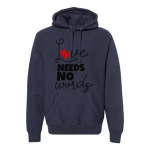 Love Needs No Words Support Autism Awareness Puzzle Tee Premium Hoodie