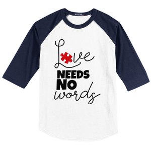 Love Needs No Words Support Autism Awareness Puzzle Tee Baseball Sleeve Shirt