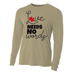 Love Needs No Words Support Autism Awareness Puzzle Tee Cooling Performance Long Sleeve Crew