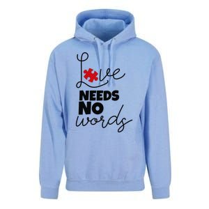 Love Needs No Words Support Autism Awareness Puzzle Tee Unisex Surf Hoodie