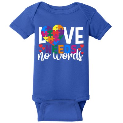 Love Needs No Words Autism Awareness Cool Gift Baby Bodysuit